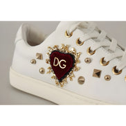 Adidași Dolce & Gabbana din Piele Albă cu Inimă Auriu Roșie