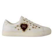 Sneakers Dolce & Gabbana albi din piele cu inimă auriu-roșie