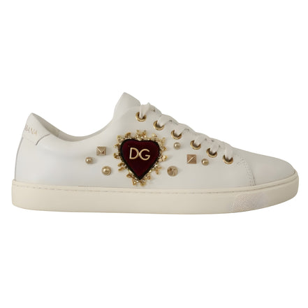 Sneakers Dolce & Gabbana albi din piele cu inimă auriu-roșie