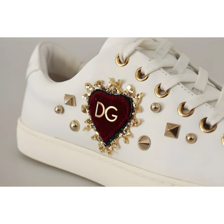 Sneakers Dolce & Gabbana albi din piele cu inimă auriu-roșie