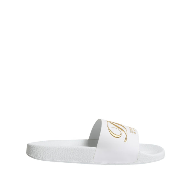 Sandale tip șlapi Dolce & Gabbana din piele albă Beachwear