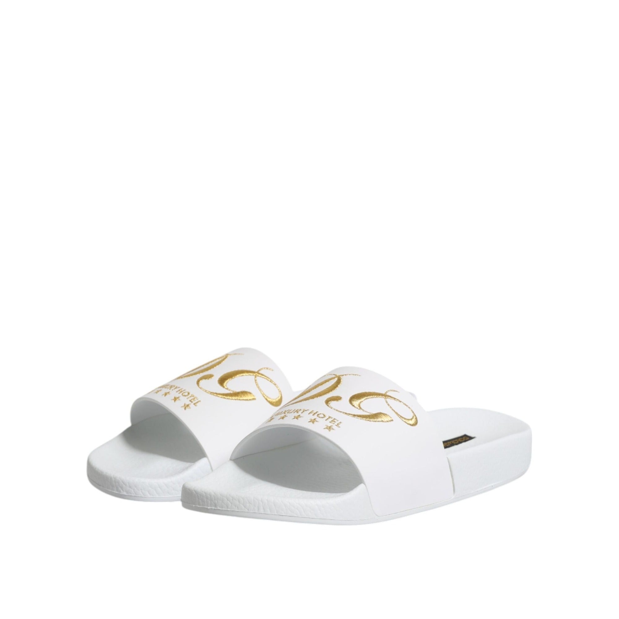 Sandale tip șlapi Dolce & Gabbana din piele albă Beachwear