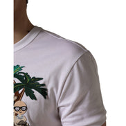 Tricou Dolce & Gabbana cu decolteu rotund, brodat cu palmieri albi