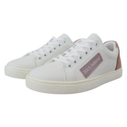 Dolce & Gabbana White Pink Leather Low Top Sneakers