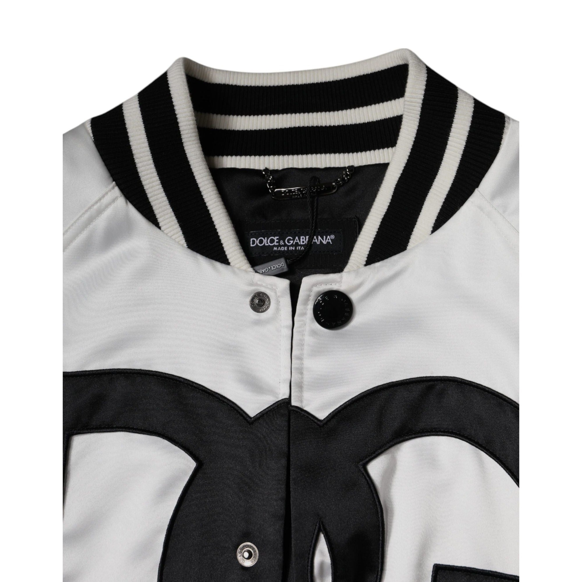 Dolce & Gabbana White Logo Full Zip Bomber Jacket