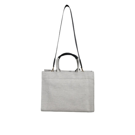 Geantă tote crossbody Versace, albă, cu mâner superior, din pânză și piele, cu logo