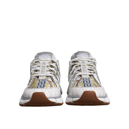 Sneakers low top Versace albi cu imprimeu Trigreca Barocco
