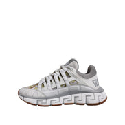 Sneakers low top Versace albi cu imprimeu Trigreca Barocco