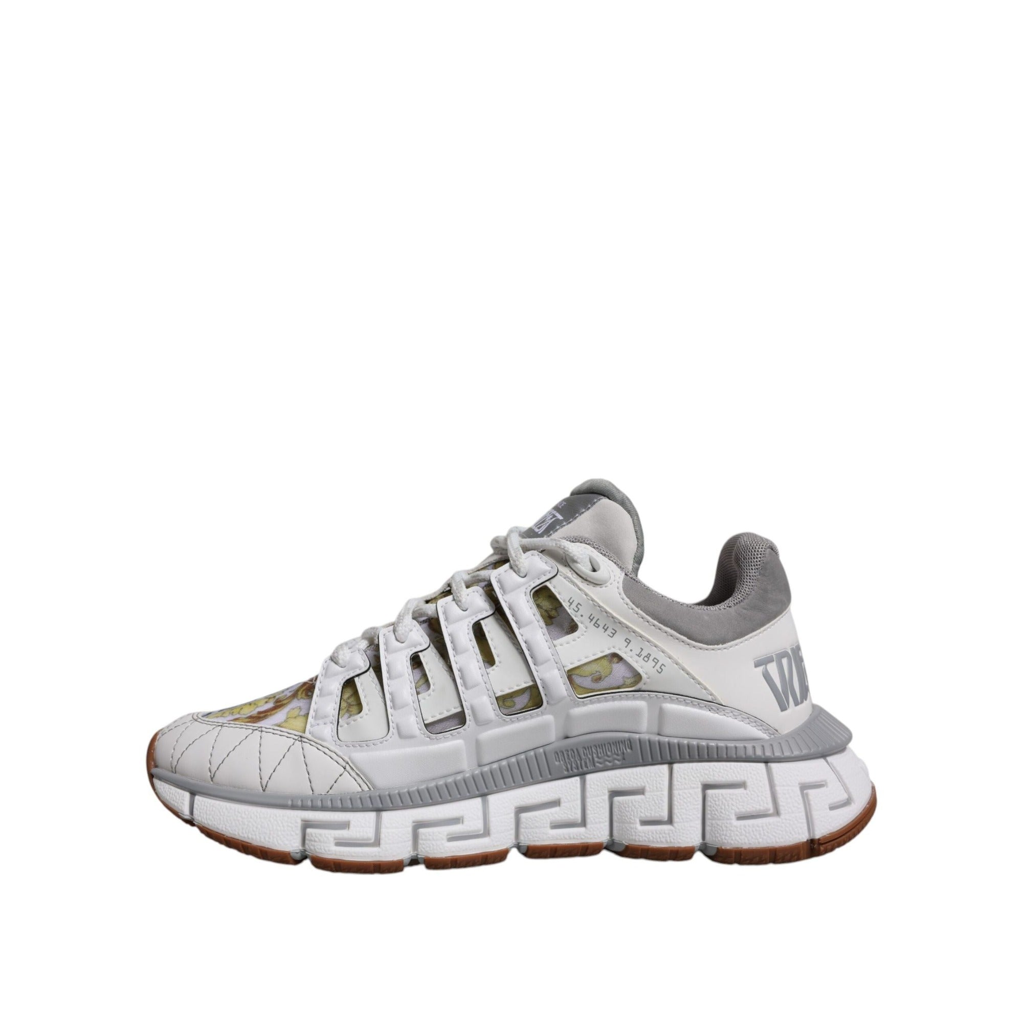 Sneakers low top Versace albi cu imprimeu Trigreca Barocco
