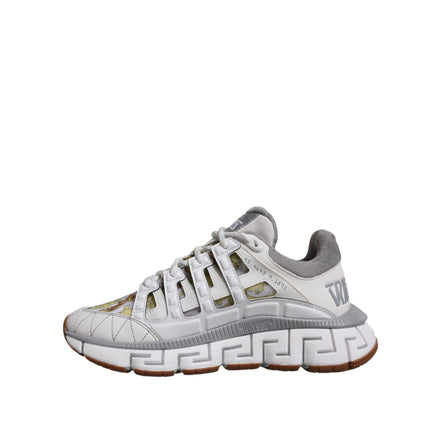 Sneakers low top Versace albi cu imprimeu Trigreca Barocco