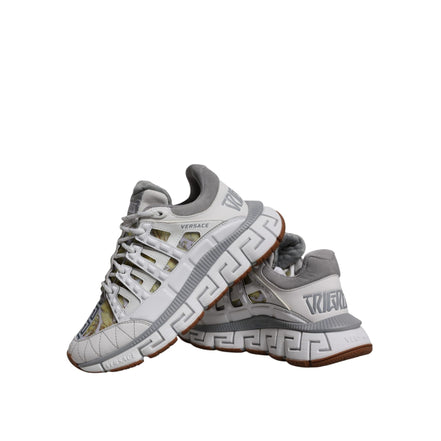 Sneakers low top Versace albi cu imprimeu Trigreca Barocco