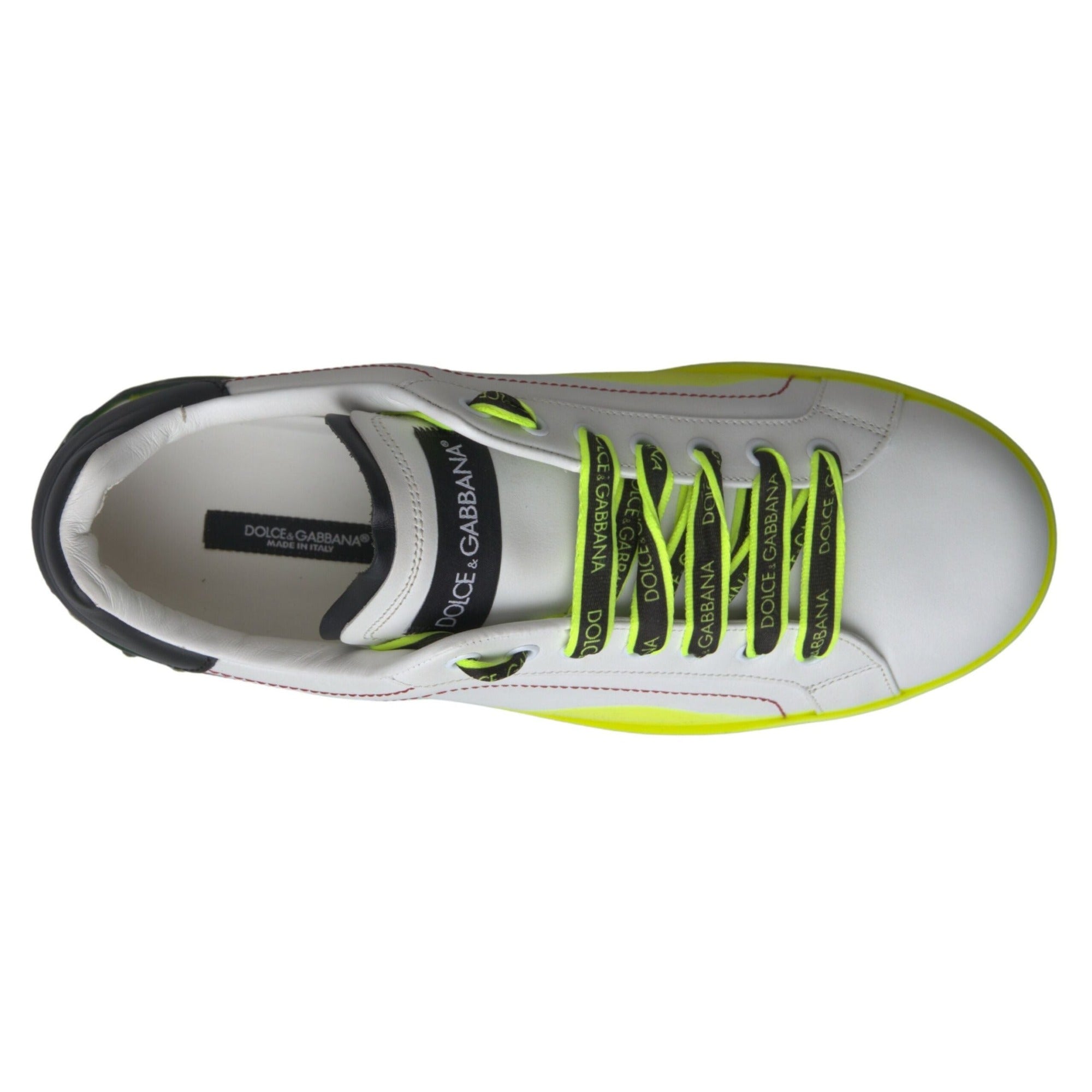 Dolce & Gabbana White Yellow Portofino Leather Sneakers