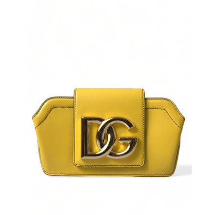 Geantă clutch/crossbody Dolce & Gabbana din piele galbenă netedă, cu logo DG