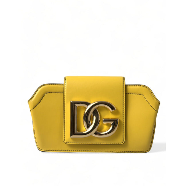 Geantă clutch/crossbody Dolce & Gabbana din piele galbenă netedă, cu logo DG