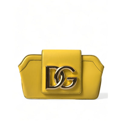 Geantă clutch/crossbody Dolce & Gabbana din piele galbenă netedă, cu logo DG