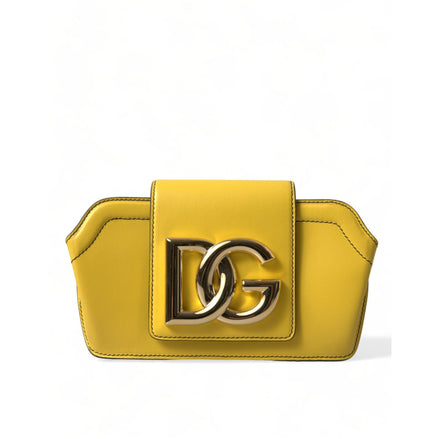 Geantă clutch/crossbody Dolce & Gabbana din piele galbenă netedă, cu logo DG