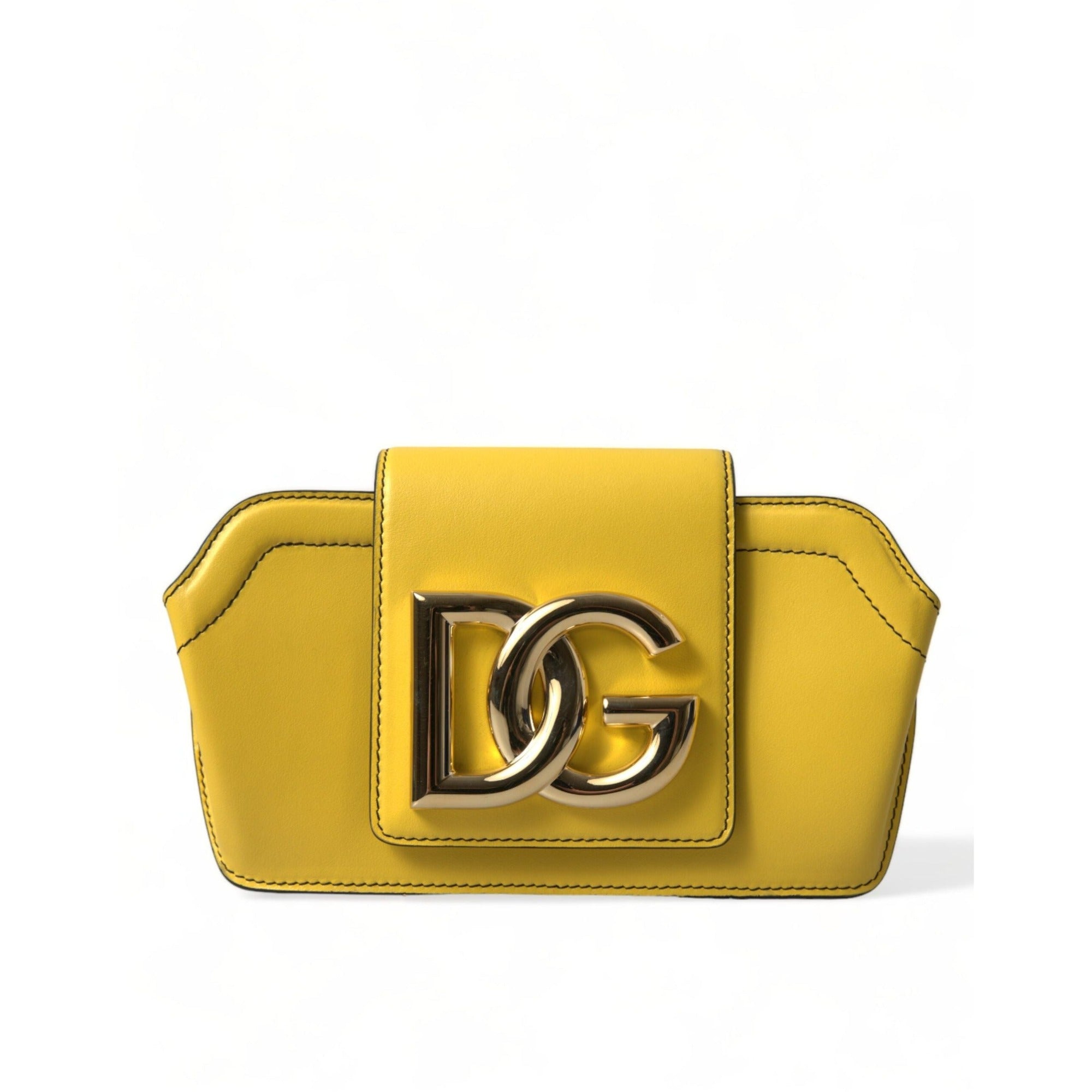 Geantă clutch/crossbody Dolce & Gabbana din piele galbenă netedă, cu logo DG