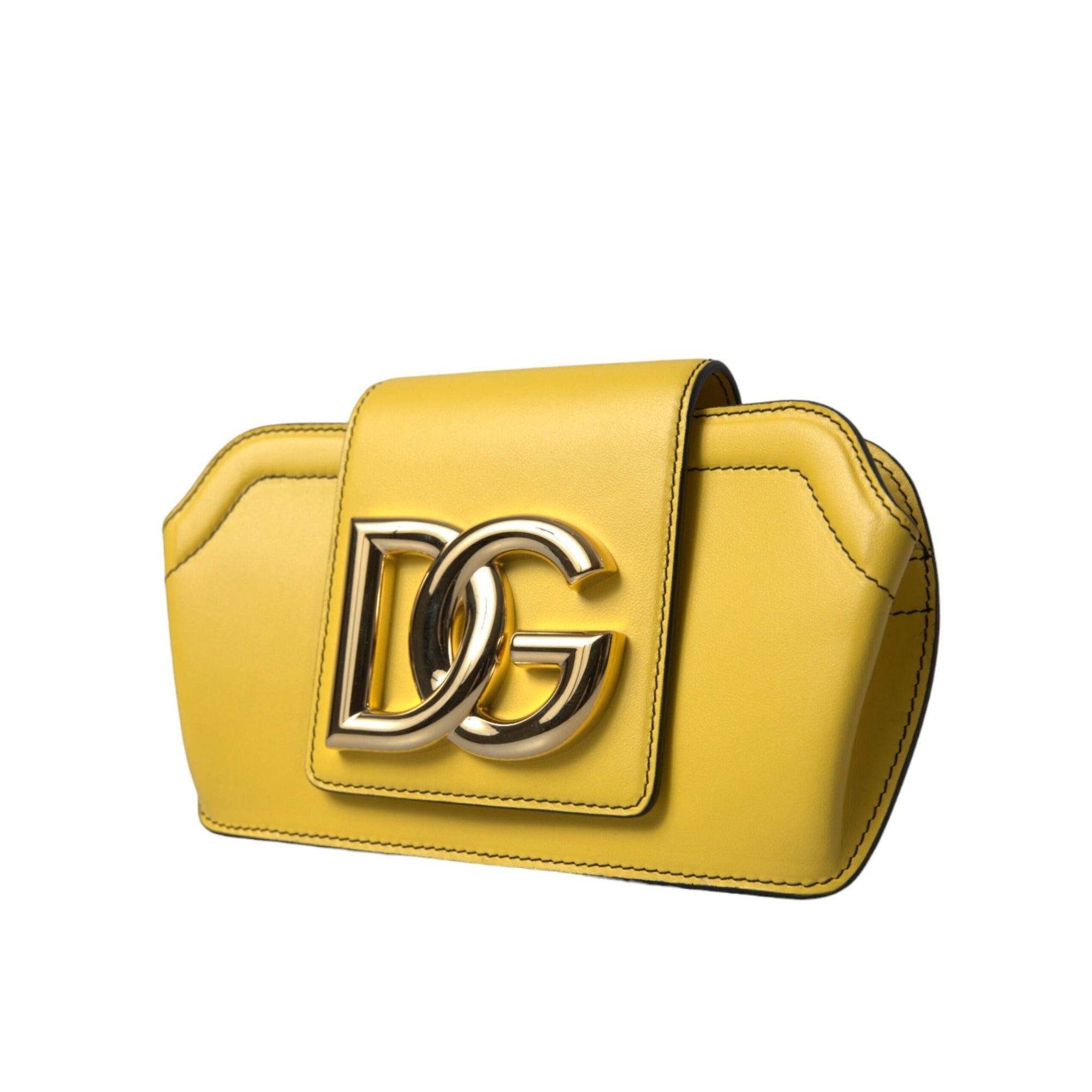 Geantă clutch/crossbody Dolce & Gabbana din piele galbenă netedă, cu logo DG