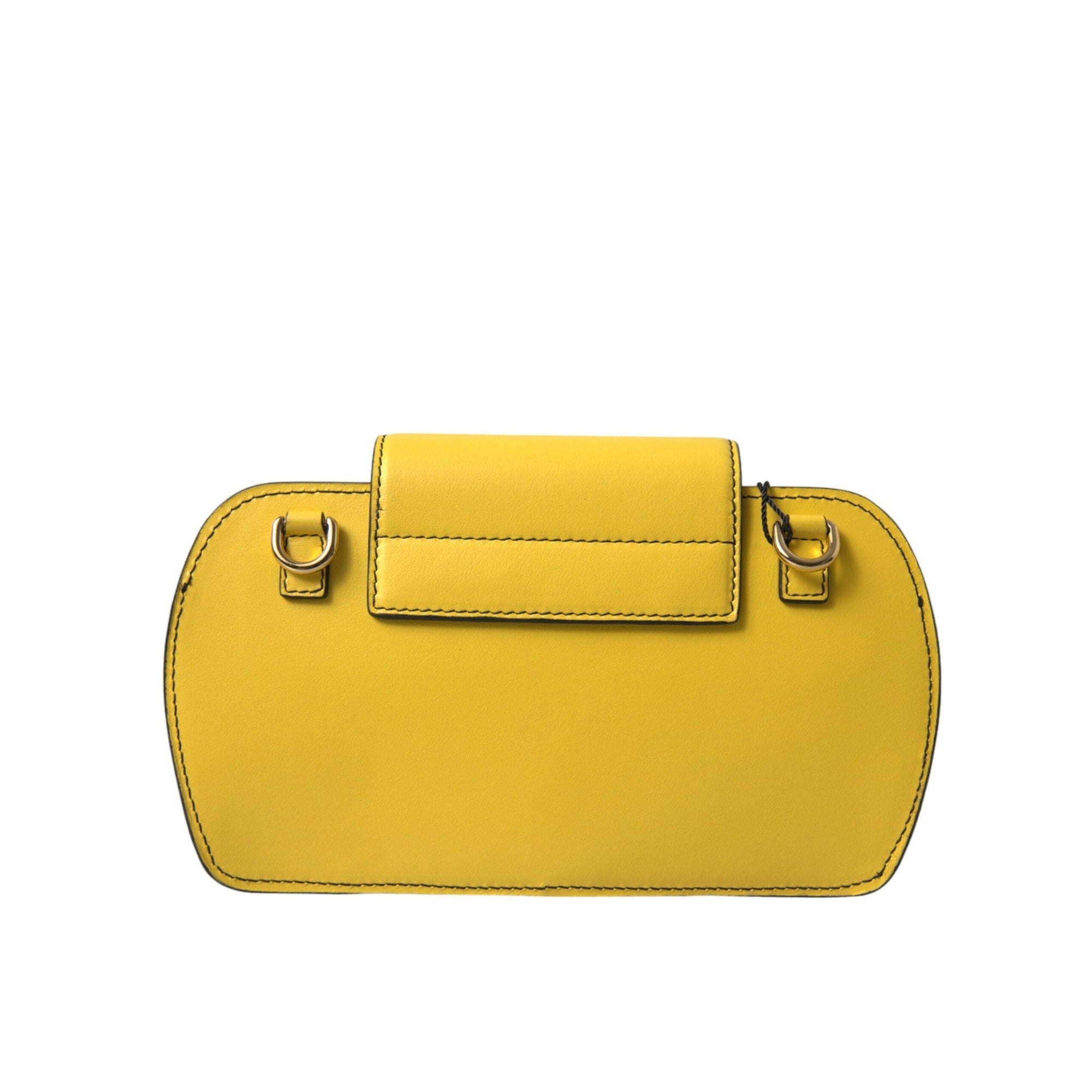 Geantă clutch/crossbody Dolce & Gabbana din piele galbenă netedă, cu logo DG