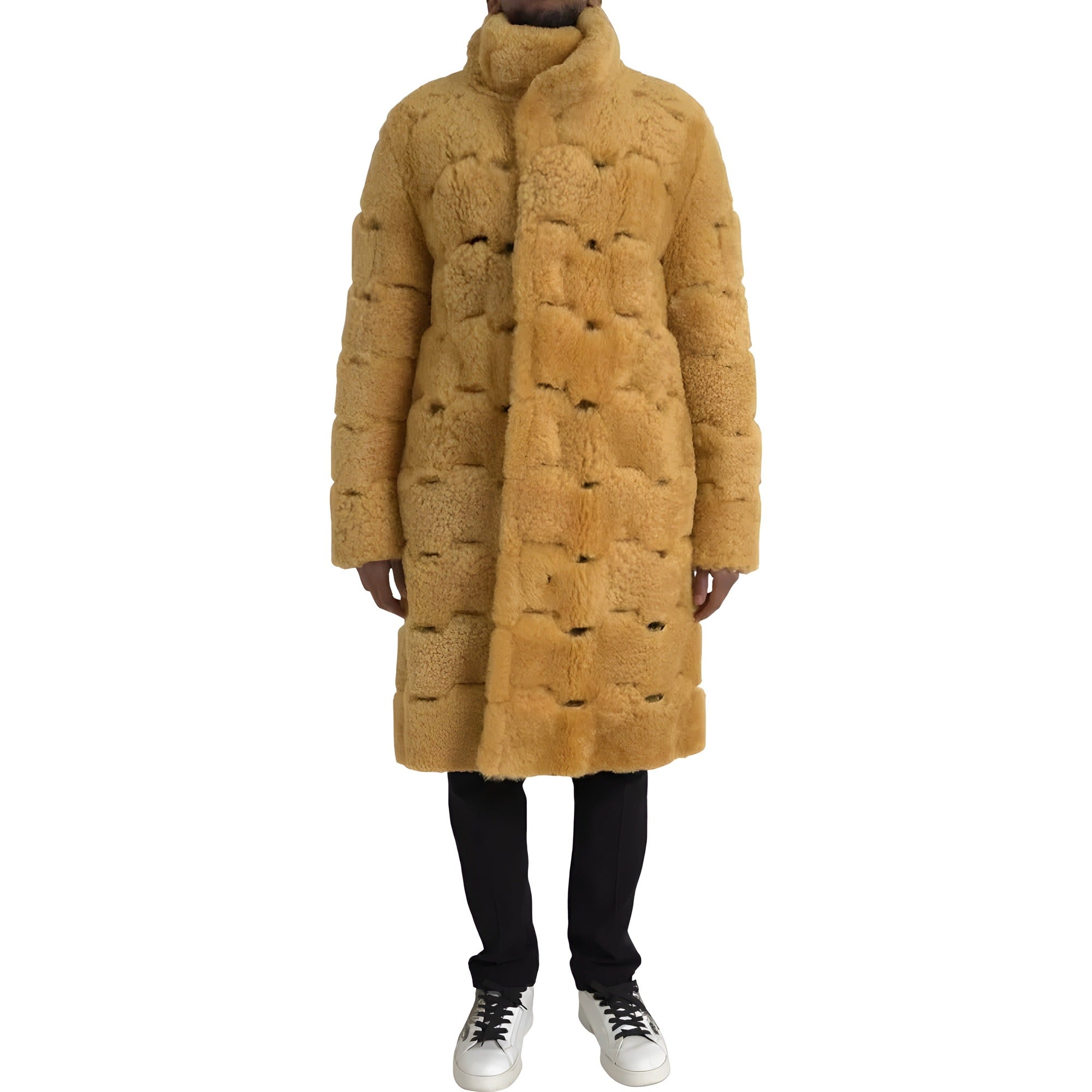 Bottega Veneta Palton lung tip jachetă teddy din lână galbenă