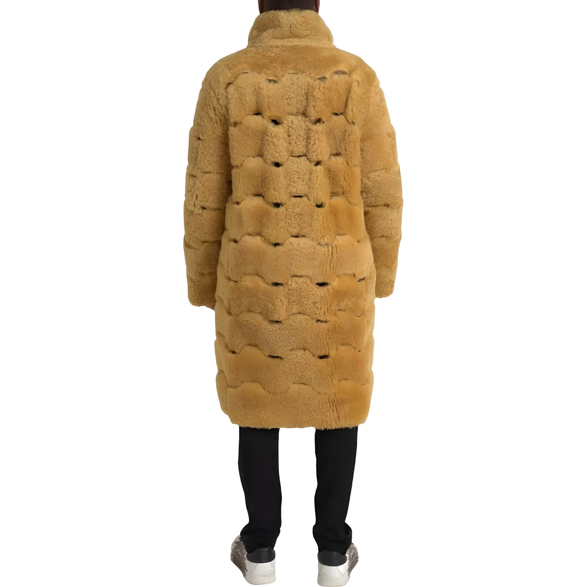 Bottega Veneta Palton lung tip jachetă teddy din lână galbenă