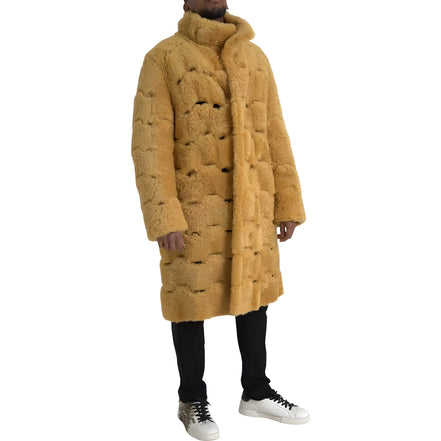 Bottega Veneta Palton lung tip jachetă teddy din lână galbenă