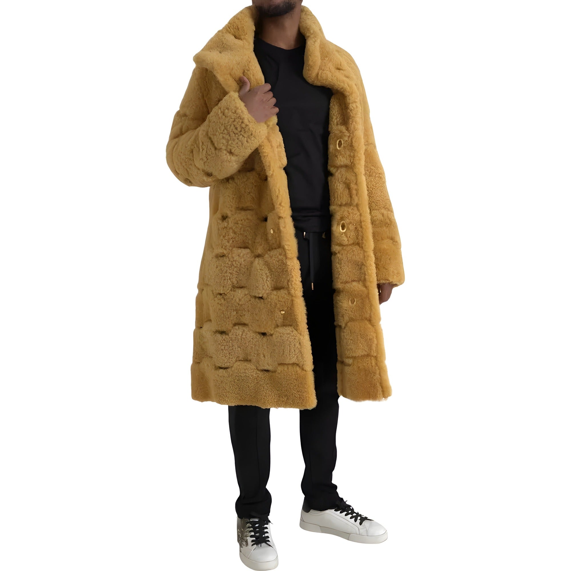 Bottega Veneta Palton lung tip jachetă teddy din lână galbenă