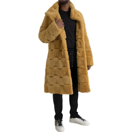 Bottega Veneta Palton lung tip jachetă teddy din lână galbenă